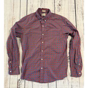 J Crew Shirt Mens Medium Red Blue Plaid Secret Wash Organic Cotton Button Down